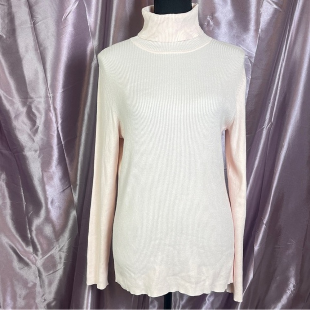 Chico’s Pink Turtleneck Knit Top Soft Stretch Cozy Chic (Large)